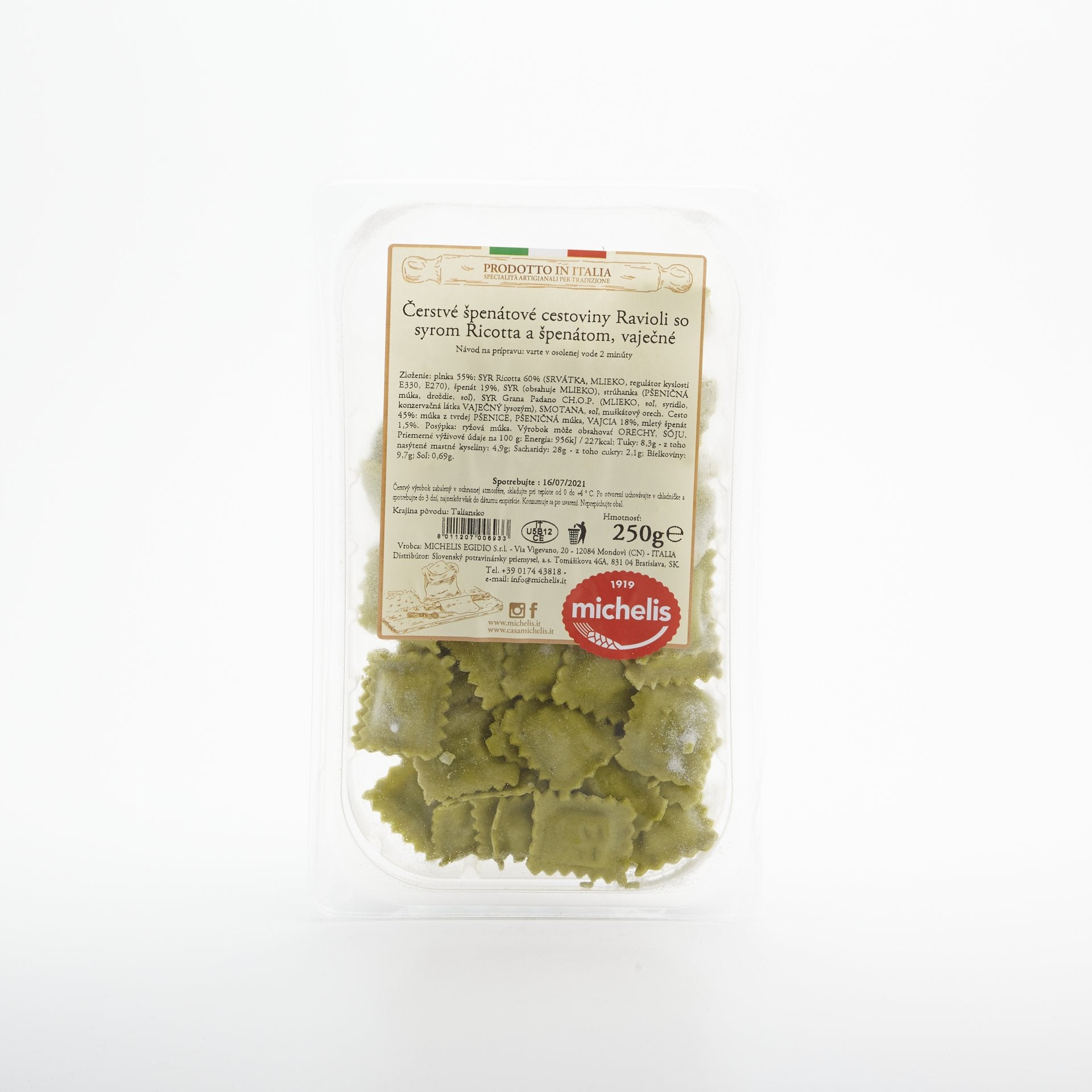 Špenátové cestoviny Ravioli 250g.