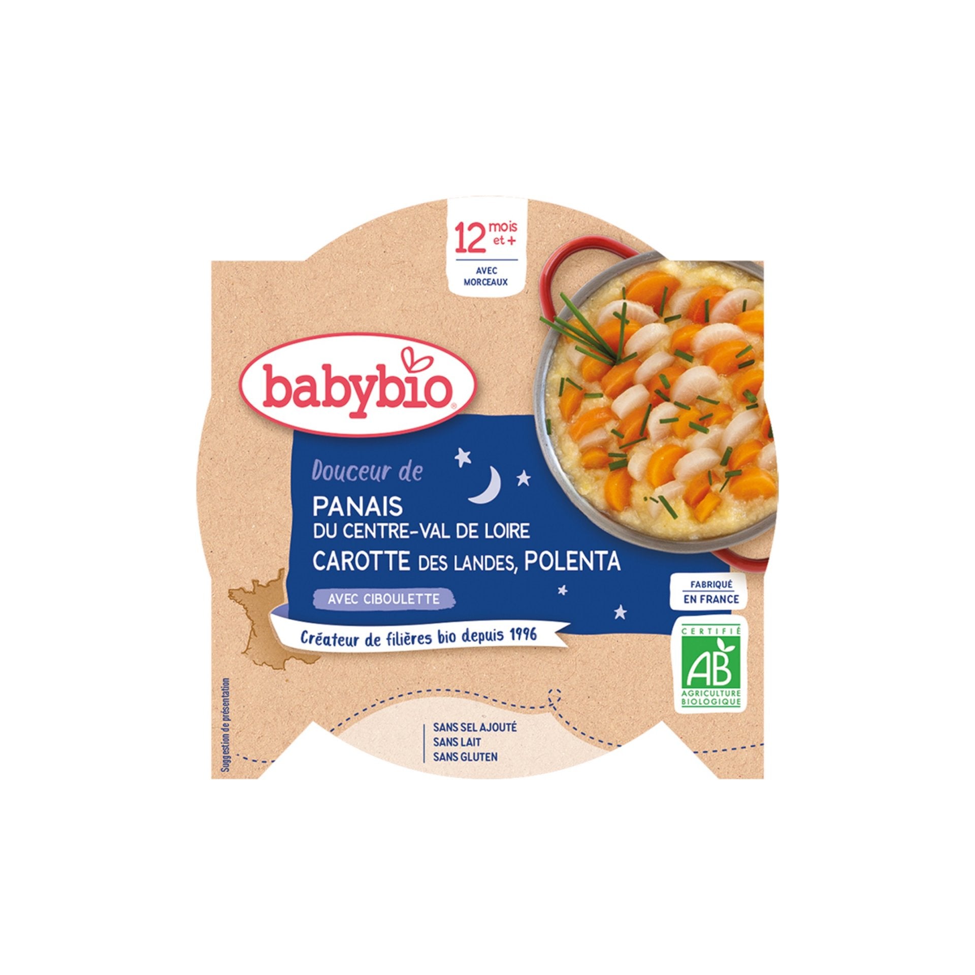 Paštrnák,mrkva a polenta s pažítkou 230g.