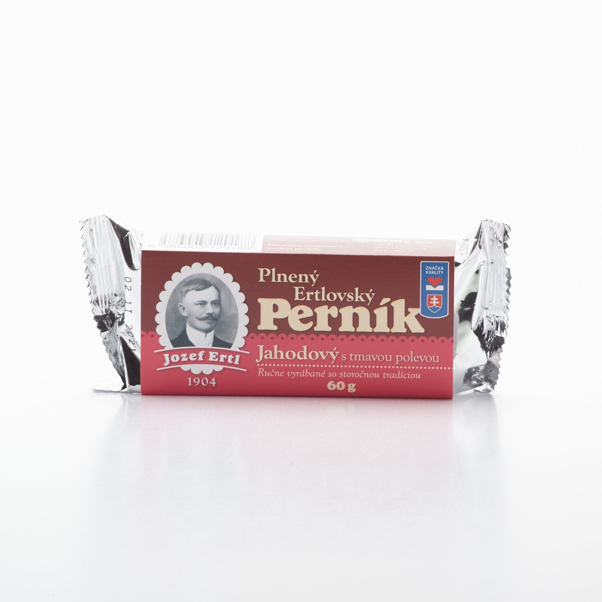 Plnený perník jahodový s tmavou pol. 60g.