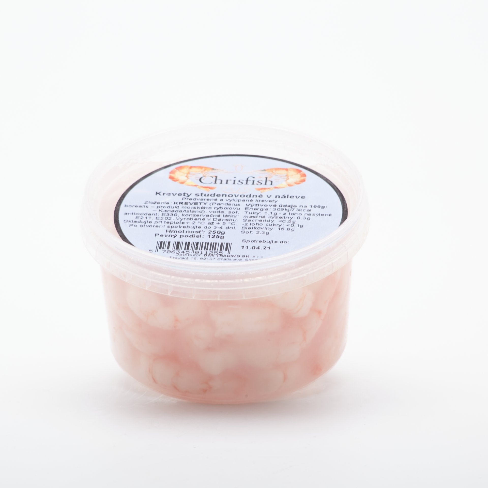 Studenovodné krevety v náleve 250g.